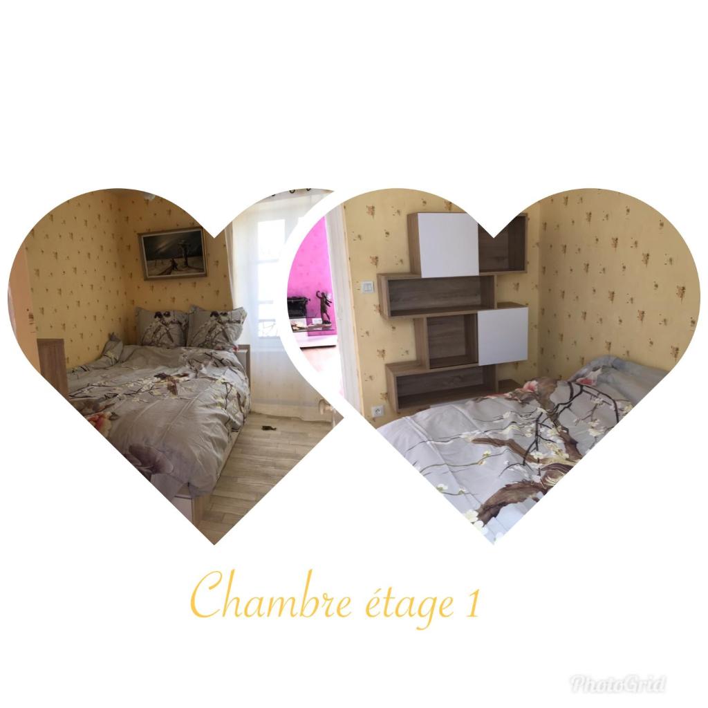 une photo en forme de cœur d'une chambre avec 2 lits dans l'établissement la petite forge, à Saint-Saturnin