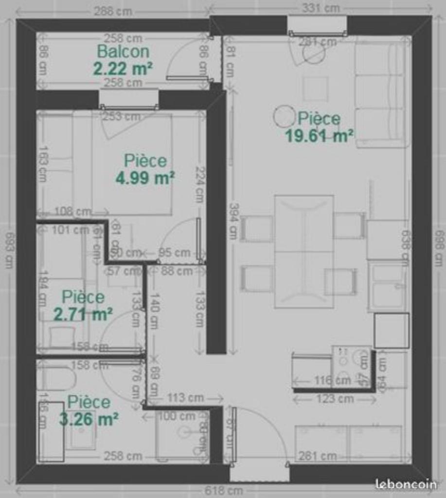 un plan d'étage d'une maison avec dans l'établissement Appartement 3 pièces, 2 chambres au cœur de la station, à Val Louron
