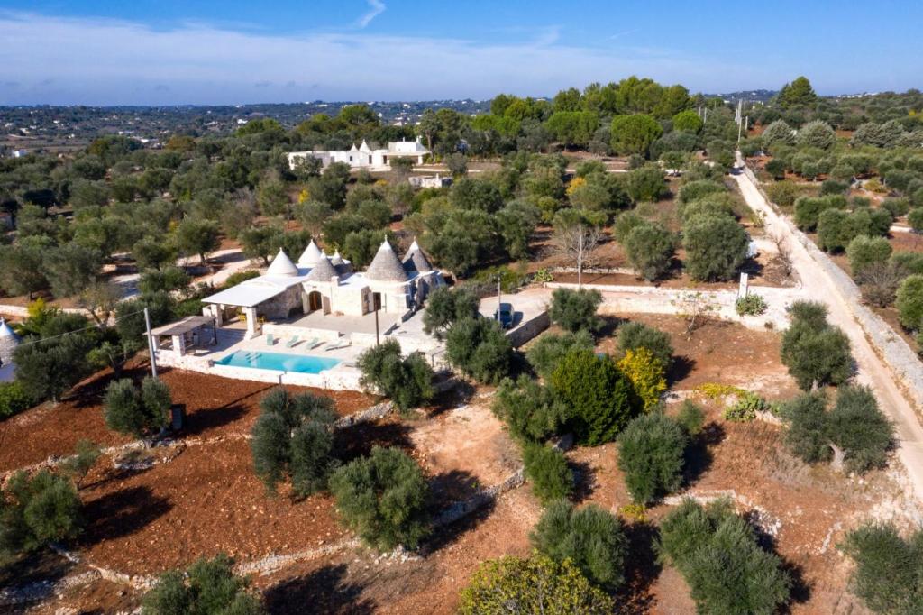 une vue aérienne d'une maison avec piscine dans l'établissement HelloApulia Trulli Andel, à Ostuni