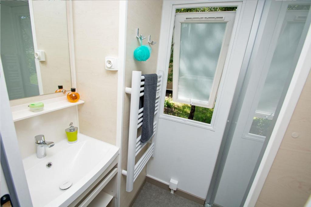 une salle de bain avec un lavabo et une fenêtre dans l'établissement Camping Montana Parc - Coeur de l'Estérel - Maeva, à Puget-sur Argens