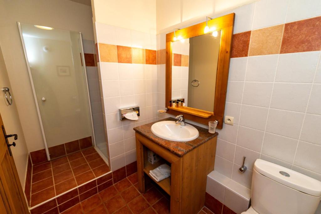 une salle de bain avec un lavabo, des toilettes et un miroir dans l'établissement Bel Appartement spacieux 65m2 Les Arcs 1950, à Arc 1950 1 autre photo