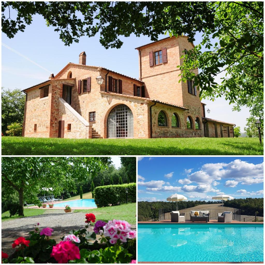un collage de photos d'une maison et d'une piscine dans l'établissement Agriturismo Chieteno con piscina e AC- Cetona, à Cetona