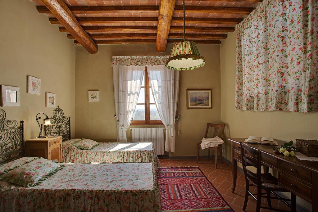 une chambre avec deux lits et un bureau et une fenêtre dans l'établissement Sole del Chianti, à Tavarnelle in Val di Pesa 86 autres photos