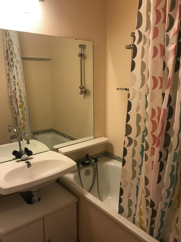 une salle de bain avec un lavabo, des toilettes et un miroir dans l'établissement Studio 22m² balcon Pégase Phenix Le Corbier, au Corbier