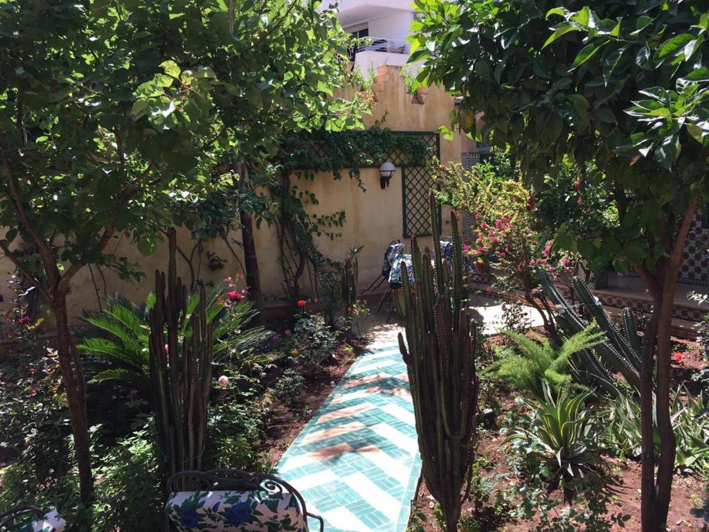 un jardin avec une clôture et quelques plantes et arbres dans l'établissement Riad Dar Ziryab, à Fès 19 autres photos