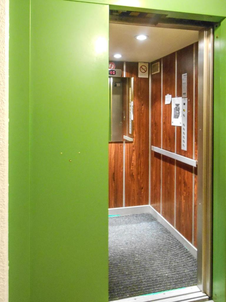 un couloir avec un mur vert et un miroir dans l'établissement Vue magique en hypercentre avec parking privatif, à Chamonix-Mont-Blanc