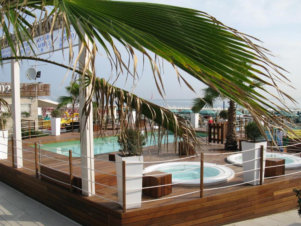 un palmier sur le toit d'un complexe dans l'établissement Hotel Taunus - Vista Mare, à Riccione