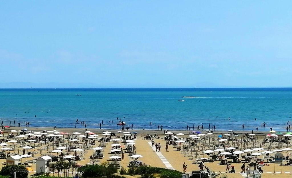 - une plage avec de nombreux parasols et des personnes dans l'eau dans l'établissement Hotel Souvenir, à Caorle 22 autres photos