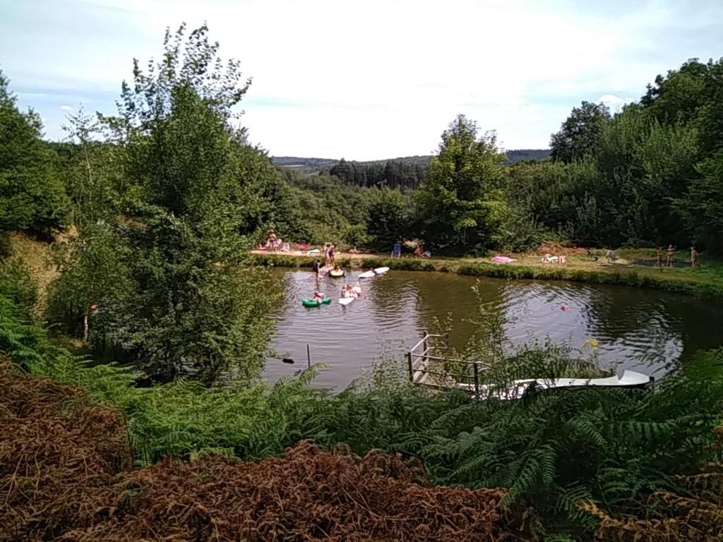 Un groupe de gens nageant dans une rivière dans l'établissement Camping La Forêt du Morvan, à Larochemillay