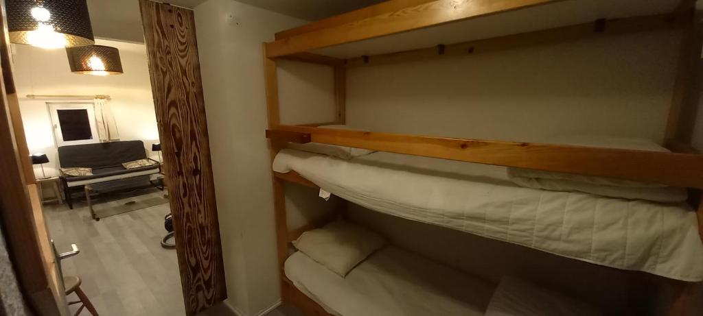 une chambre avec deux lits superposés dans une pièce dans l'établissement Duplex Arc en Ciel - Les Deux Alpes, à Mont-de-Lans