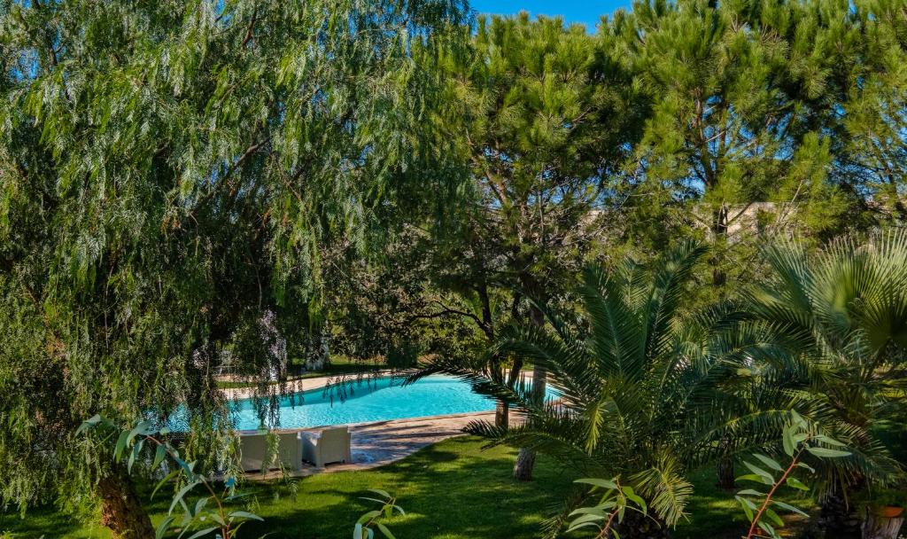 - une piscine dans une cour arborée dans l'établissement Villa Flem Luxury by HDSalento, à Montesano Salentino