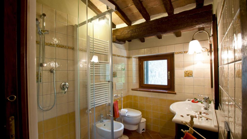 une salle de bain avec une douche, des toilettes et un lavabo dans l'établissement FRANTUSA 6&2, Emma Villas, à Volterra