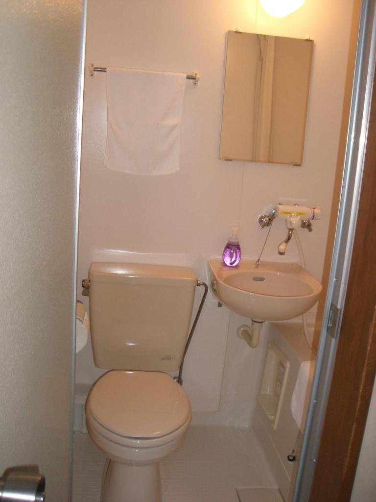 une salle de bain avec toilettes et lavabo dans l'établissement Nagomi-tei, à Hakuba