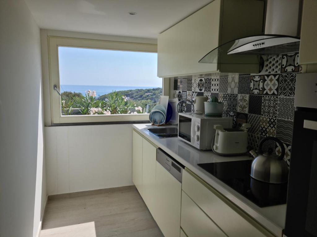 une cuisine avec un comptoir et une fenêtre dans l'établissement VILLA ROSA, à Peschici