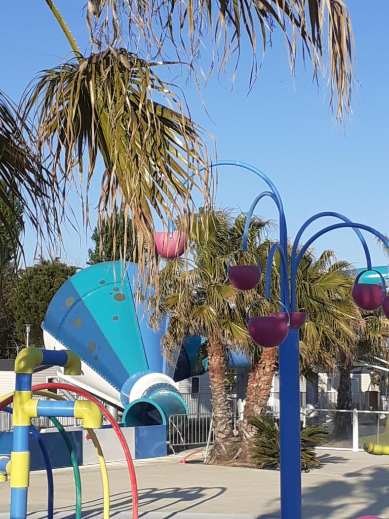 - une aire de jeux dans un parc avec un palmier dans l'établissement la carabasse, à Vias