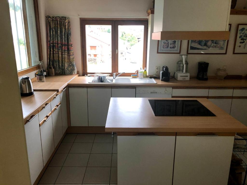 une cuisine avec un évier et un plan de travail dans l'établissement Gîte comme à la maison -12 pers- La Cabiote, à Les Piards 30 autres photos