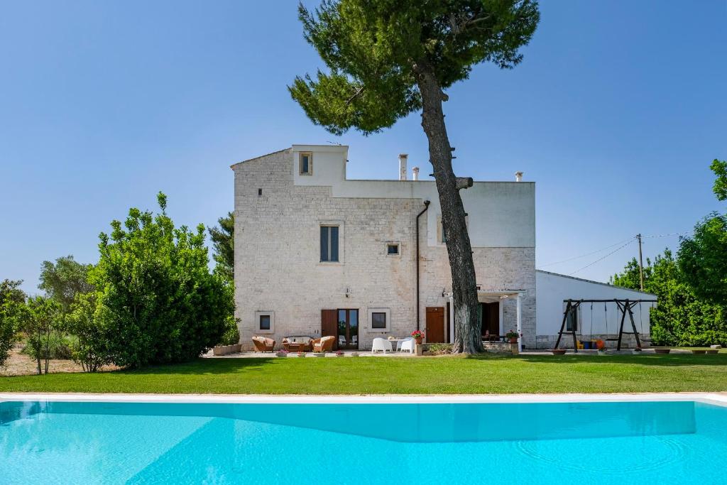 - une vue extérieure sur une maison avec une piscine en face de celle-ci dans l'établissement Casale Lillina, à Castellana Grotte