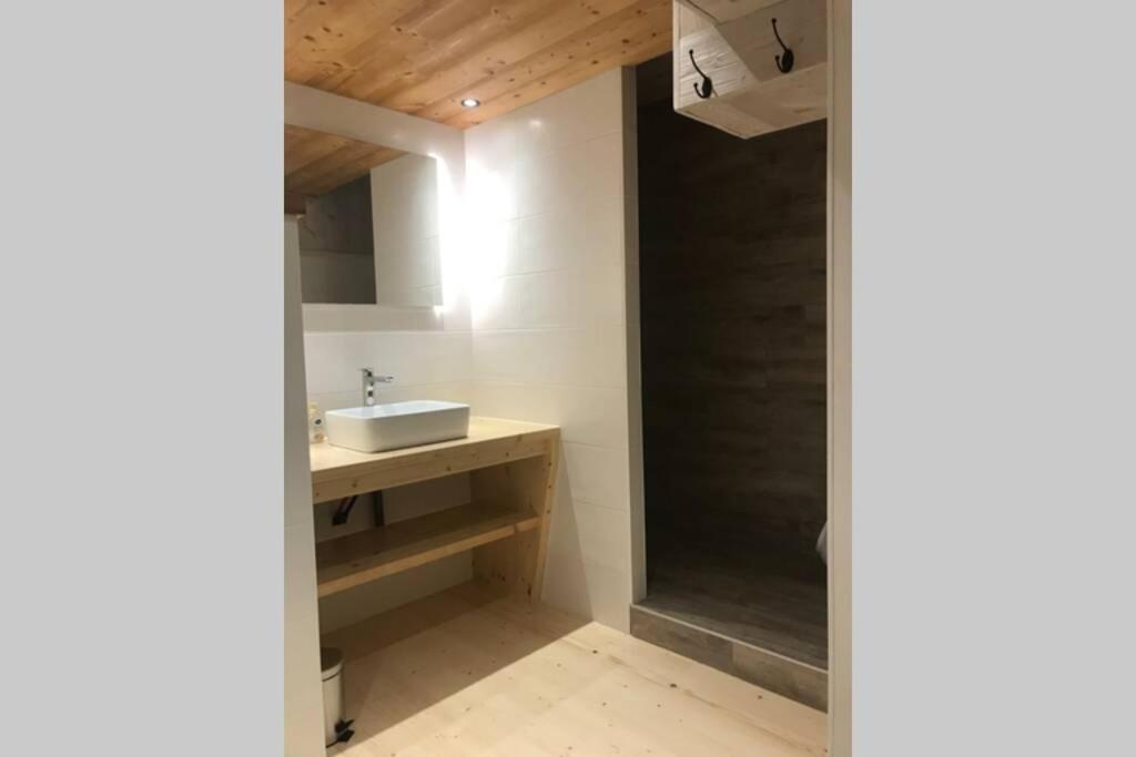 une salle de bain avec un lavabo et une douche dans l'établissement Bel appartement neuf équipé au pied des pistes du HONHECK, à La Bresse 23 autres photos