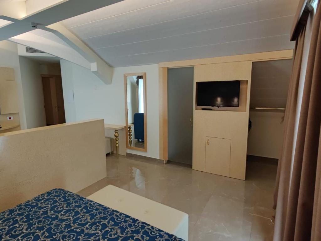 - une chambre avec un lit et une télévision dans l'établissement Hotel Ambassador, à Rimini