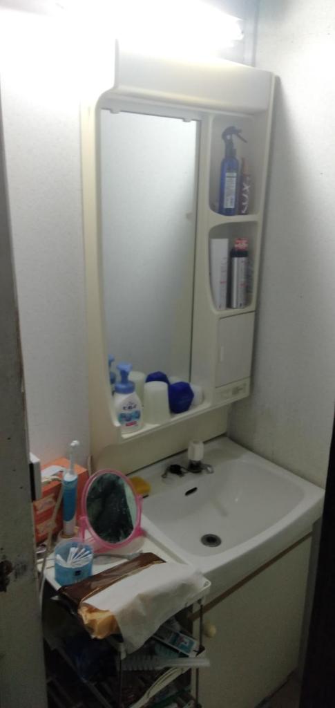 une salle de bain avec un lavabo blanc et un miroir dans l'établissement Tama Ryokan, à Tokyo