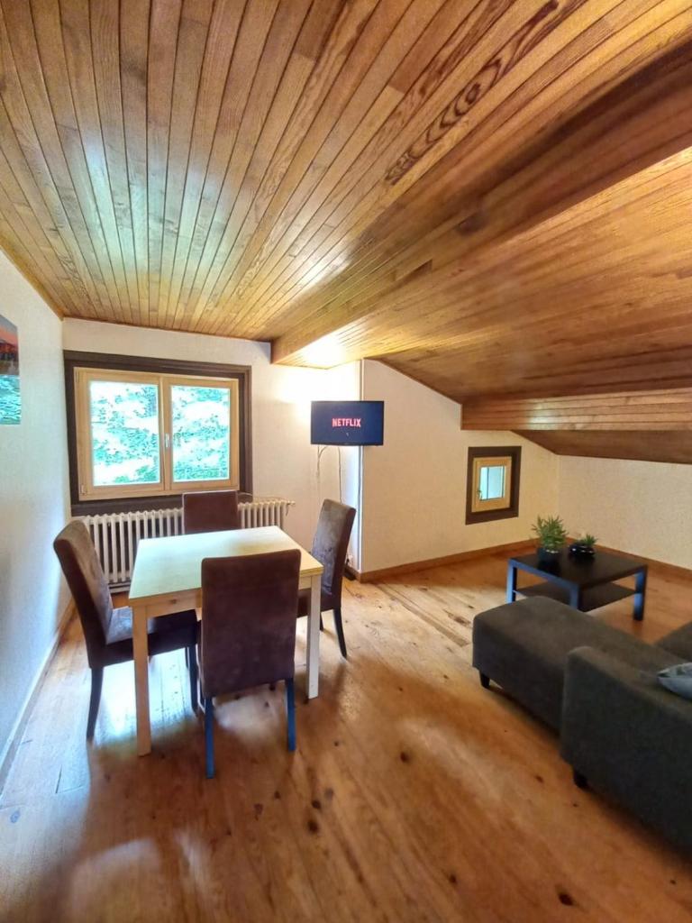Logement mansardé dans maison avec jardin en bord de piste, vue montagne