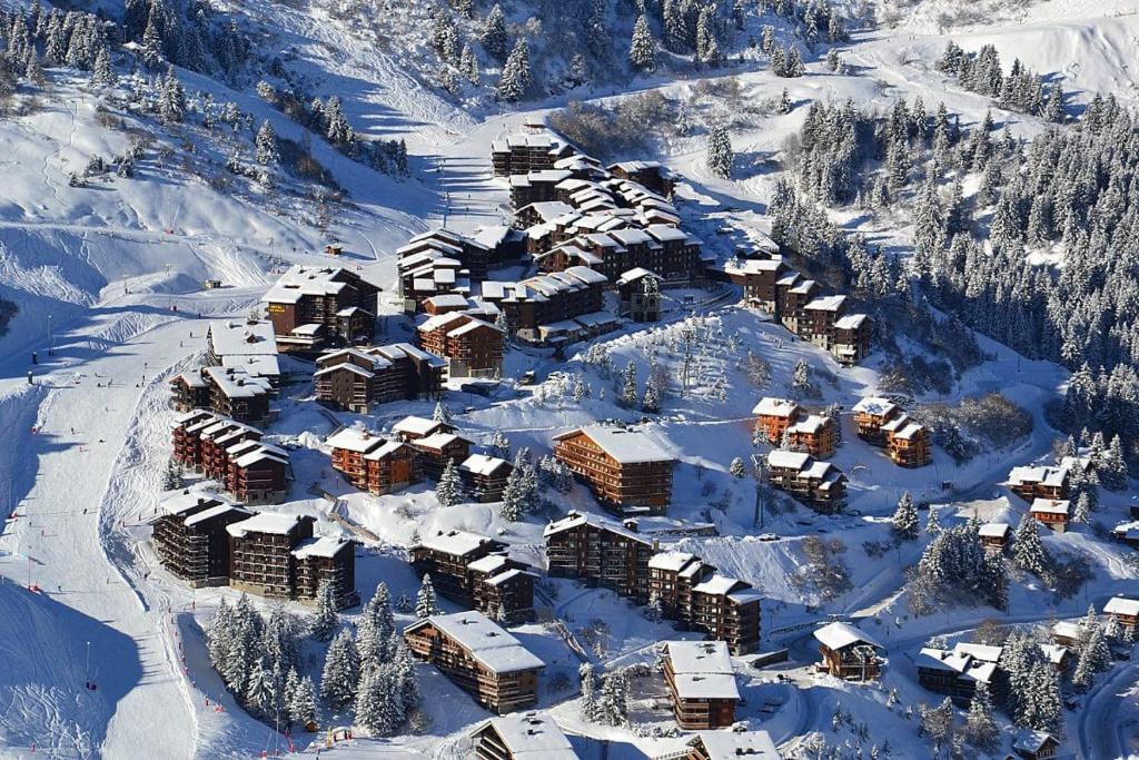- une vue aérienne sur un complexe dans la neige dans l'établissement Le Creux de l'Ours - au pied des pistes - animaux acceptés, à Méribel