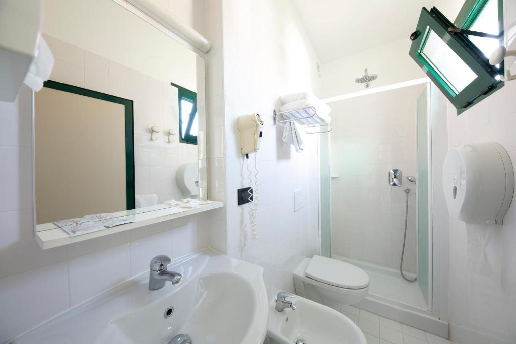 une salle de bain blanche avec un lavabo et des toilettes dans l'établissement Hotel Olanda, à Lido di Jesolo 30 autres photos