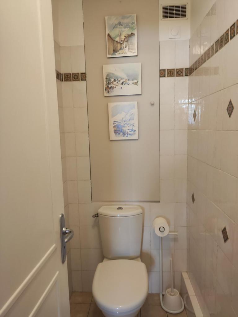 une petite salle de bain avec toilettes et douche dans l'établissement Panorama 360°, à Les Deux Alpes 11 autres photos