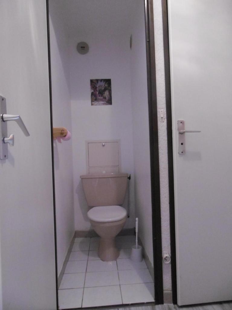 - une petite salle de bains avec toilettes dans une cabine dans l'établissement Studio 4/5 personnes 2 étoiles, à Saint-Lary-Soulan