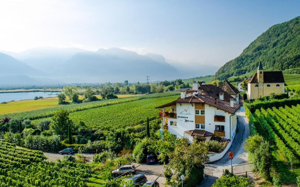 un village au milieu d'un vignoble avec une maison dans l'établissement Residence Roland, à Caldaro