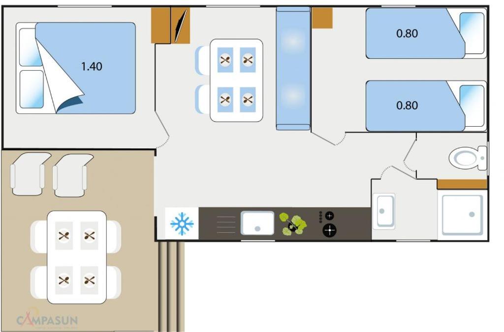 un plan d'étage d'une maison dans l'établissement Camping Parc Mogador, à Sanary-sur-Mer