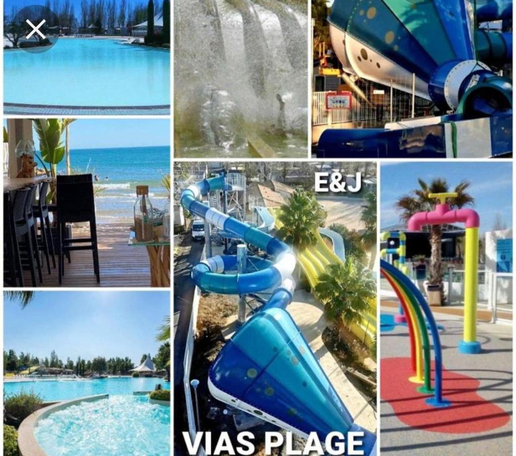 un collage d’images d’un toboggan dans l'établissement Aquapark -DESS, à Vias