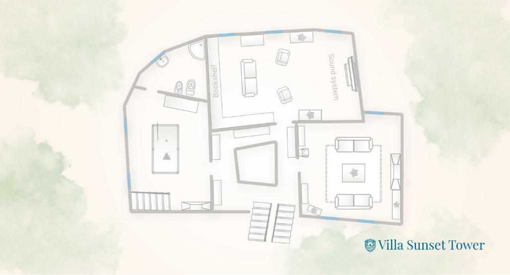 - un plan d'étage d'une tour au coucher du soleil dans l'établissement Villa Torre di Palanzo with Magnificent View by Rent All Como, à Faggeto Lario