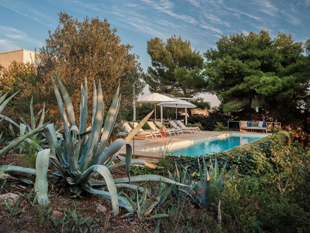 une piscine dans un jardin avec une plante dans l'établissement Kubo Sea Views Luxury Escape, à Lecce