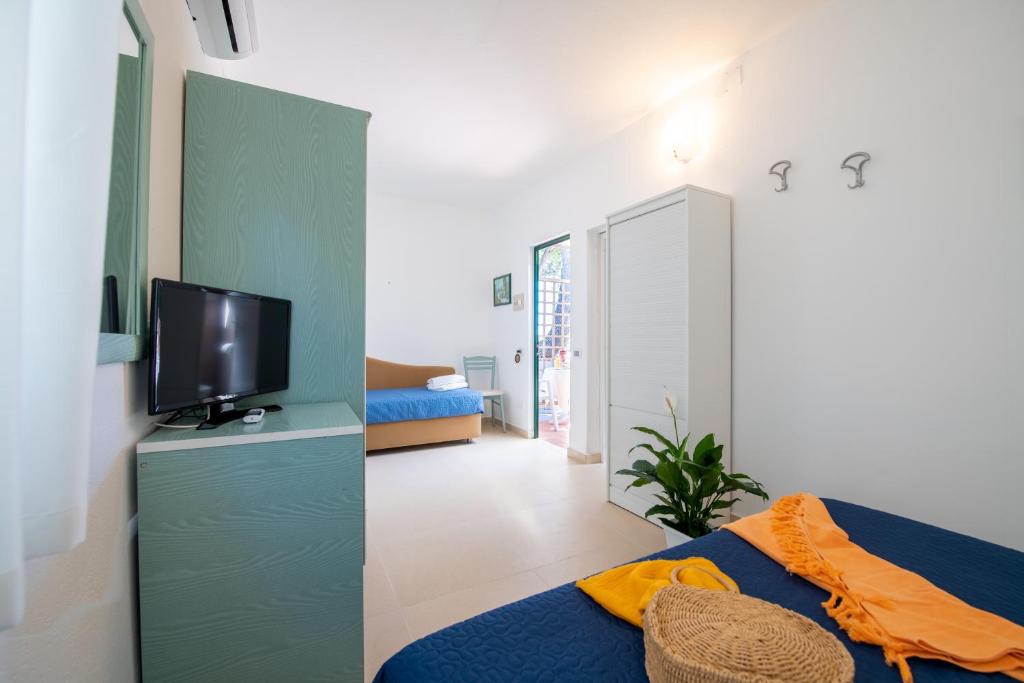 une chambre avec un lit et une télévision dans l'établissement Albergo Villa A Mare, à Peschici
