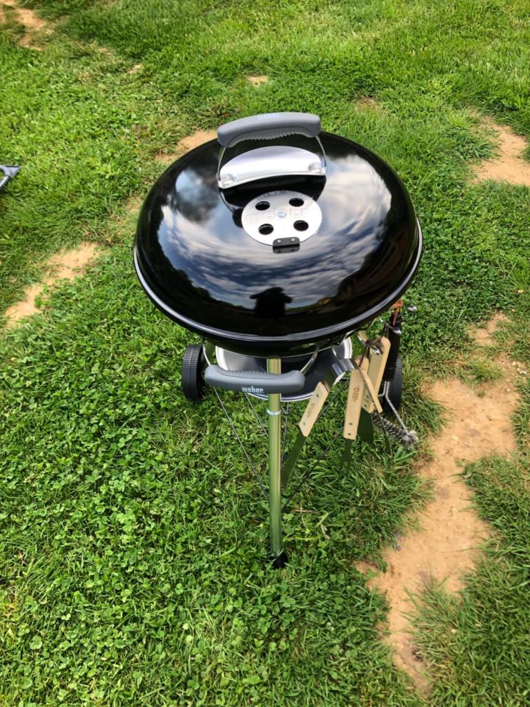 - un barbecue avec un visage panda dans la pelouse dans l'établissement Roulottes gîte du Périgord noir, à Lavaur