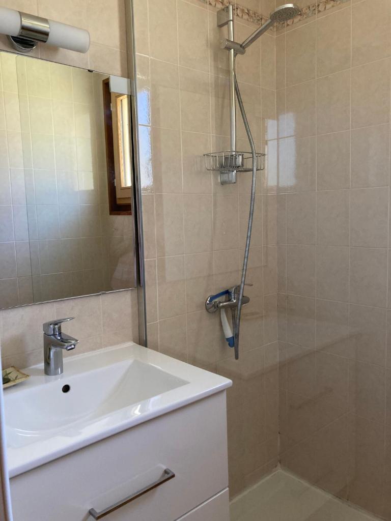 une salle de bain avec un lavabo et une douche dans l'établissement La Saume, à Ceillac