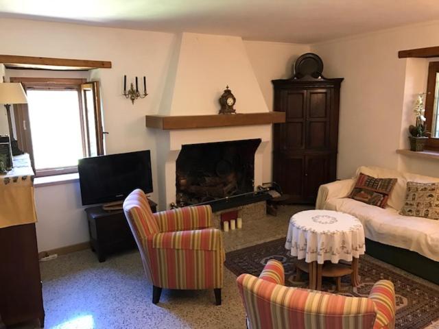 un salon avec un canapé et une cheminée dans l'établissement Vicinato Homestead, à Molazzana