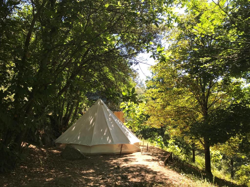 une tente installée au milieu d'une forêt dans l'établissement LE PETIT REFUGE DU VAL D’EMERAUDE, à Soudorgues 6 autres photos