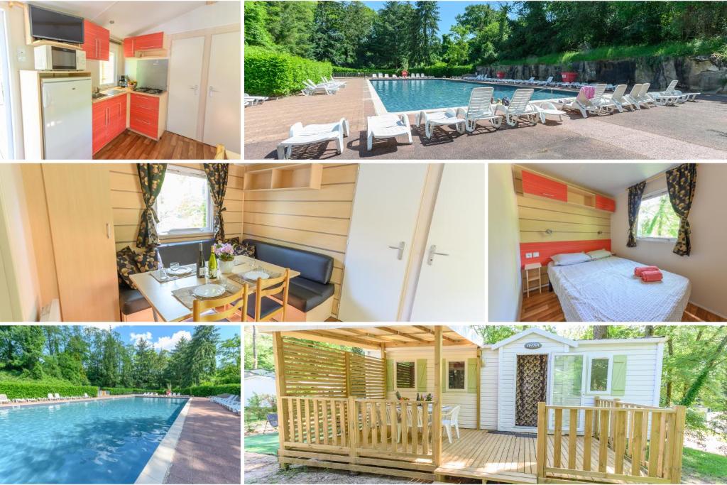 un collage de photos d'une maison et d'une piscine dans l'établissement Mobil-home LE WILSON, à Mirgaudon
