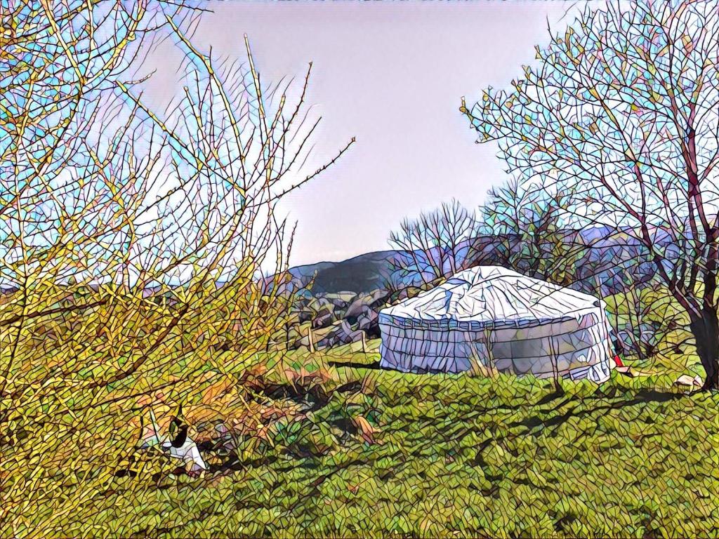 une peinture acrylique d'un igloo dans un champ dans l'établissement Eco Yourte Les Airelles, à Saint-Anthème 37 autres photos