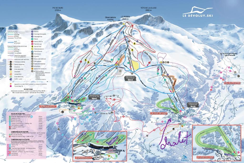 une carte d'une piste de ski sur une montagne dans l'établissement Chalet le Lagopède, à La Joue du Loup