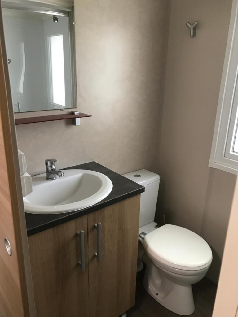 une salle de bain avec un lavabo et des toilettes dans l'établissement MH-6 PERS-3 CH-2 SDB-lave vaisselle-lave linge - WIFI GARANTIE - grande terrasse, à Pont-Aven 19 autres photos