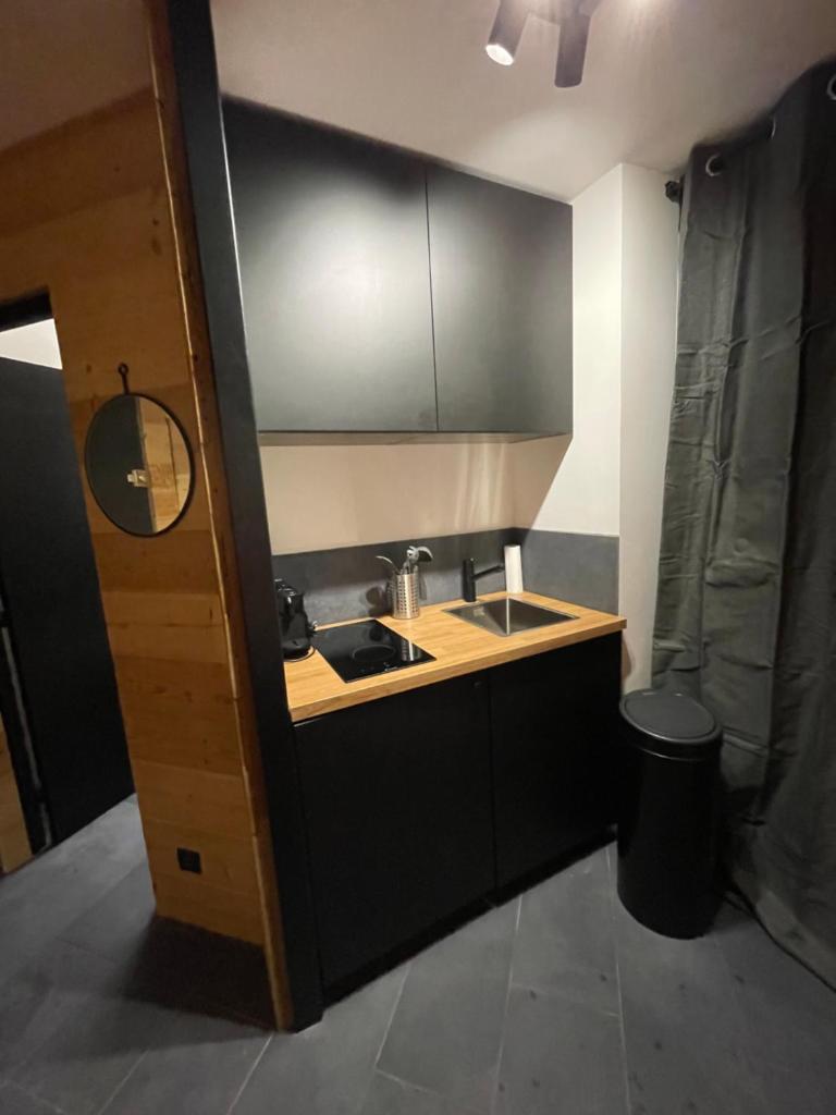 une petite cuisine avec un évier et un comptoir dans l'établissement Home Vars. Le studio, à Vars