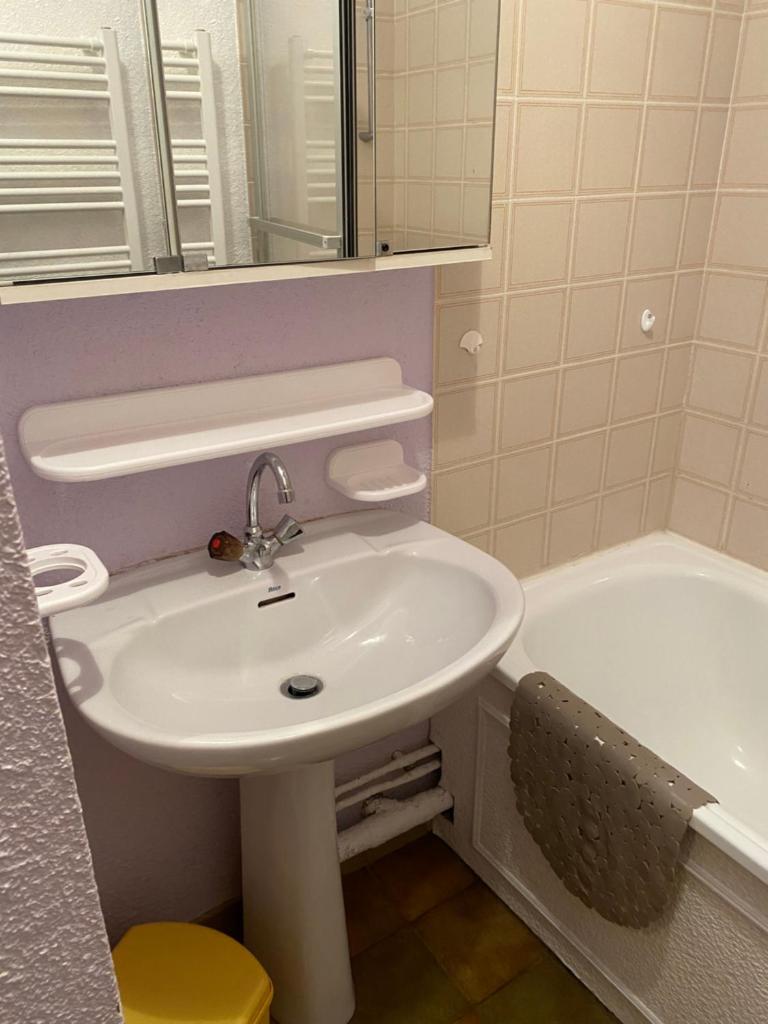 une salle de bain avec un lavabo et une baignoire dans l'établissement LA JOUE DU LOUP STUDIO, à La Joue du Loup 16 autres photos
