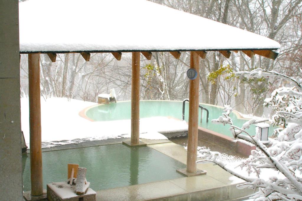 - une piscine avec de la neige au sol dans l'établissement Hotel Shikisai, à Nikkō