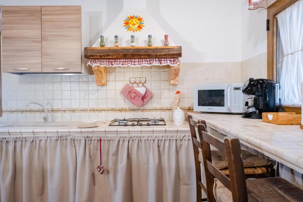 une cuisine avec un comptoir avec un micro-ondes dans l'établissement Villa Mariant con Piscina Privata, à Ruffano