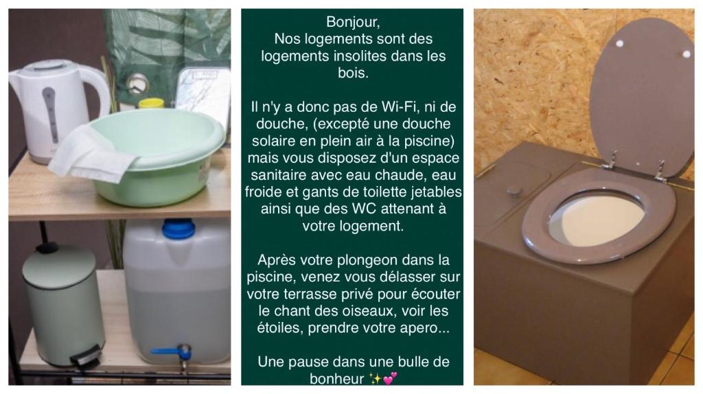 d'une salle de bains pourvue de toilettes et d'un lavabo. dans l'établissement Dôme Atmo'sphère, la tête dans les étoiles avec accès piscine, à Saint-Évarzec