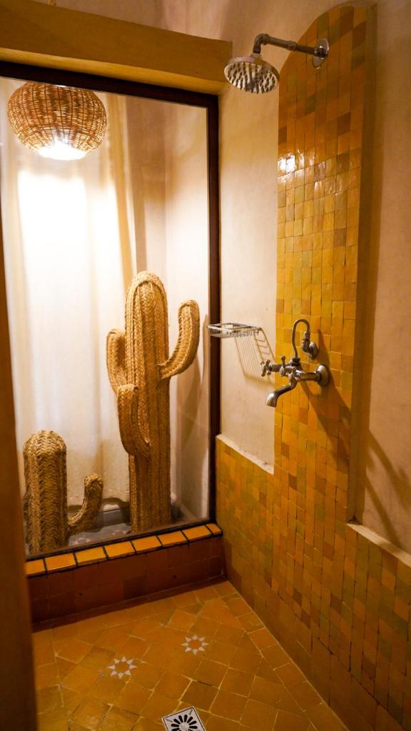 une douche avec un cactus dans une salle de bain dans l'établissement Monriad, à Marrakech