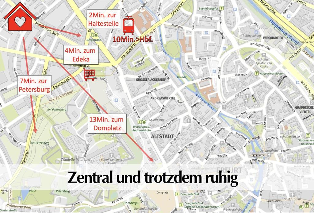 Helle 80m2 Maisonette FEWO mit tollem Balkon ins Grüne, Kingsize Bett, Smart-TV - Nur ein kurzer Spaziergang in die Altstadt und zum Domplatz - Kostenlose Parkplätze in den umliegenden Straßen - Ausgewählte Empfehlungen für Erfurt inklusive 8